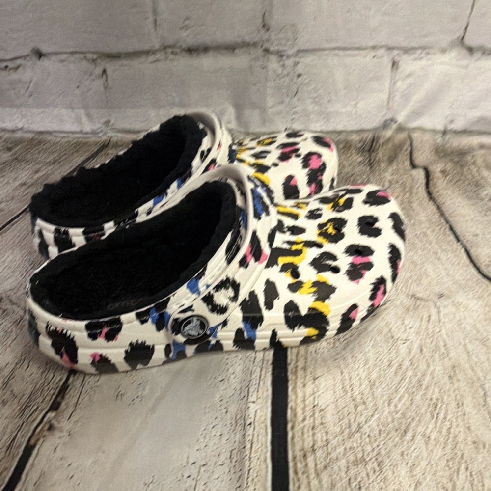 Crocs Classic Lined Animal Print Leopard Clog Multicolor Slip On Women's US 3 - Picture 2 of 6
